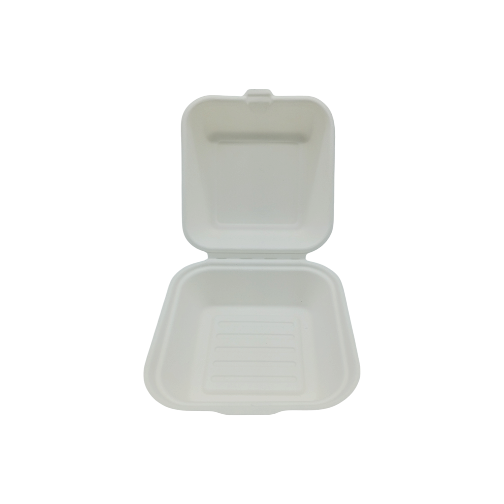 Boîte à burger carrée 15,3x15,3x7,7 cm en fibre de canne blanche